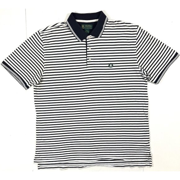 Brooks Brothers Mens St Andrews Golf Links Polo Shirt Size XL Navy White Striped - Picture 2 of 15
